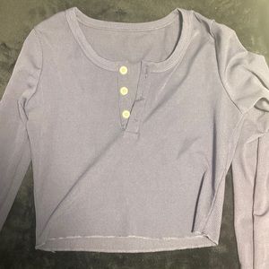 Shien long sleeve navy blue button crop top